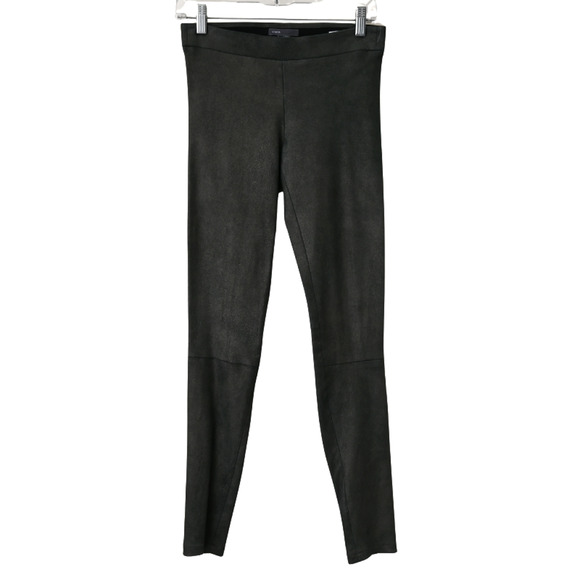 Vince Skinny Pants Small Green Gold Mid Rise Pull On Suede Glitter Leggings